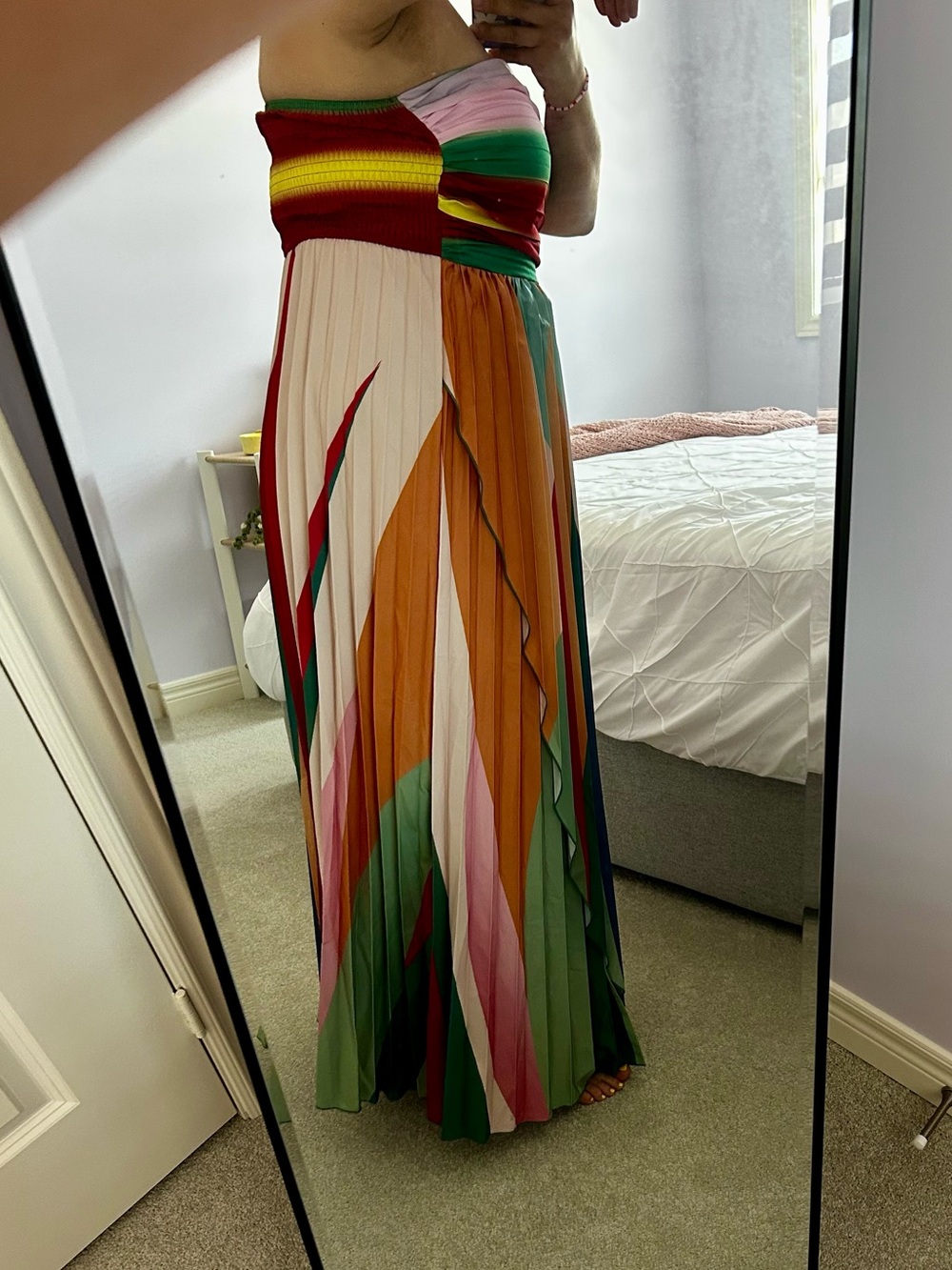 Multicolor Pleated Maxi Dress - Vibrant Stripe Design - Picture 6 of 8